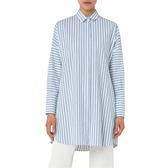 AKRIS PUNTO Oversize Stripe Button-Down Shirt with Pockets - Picture 1 of 11